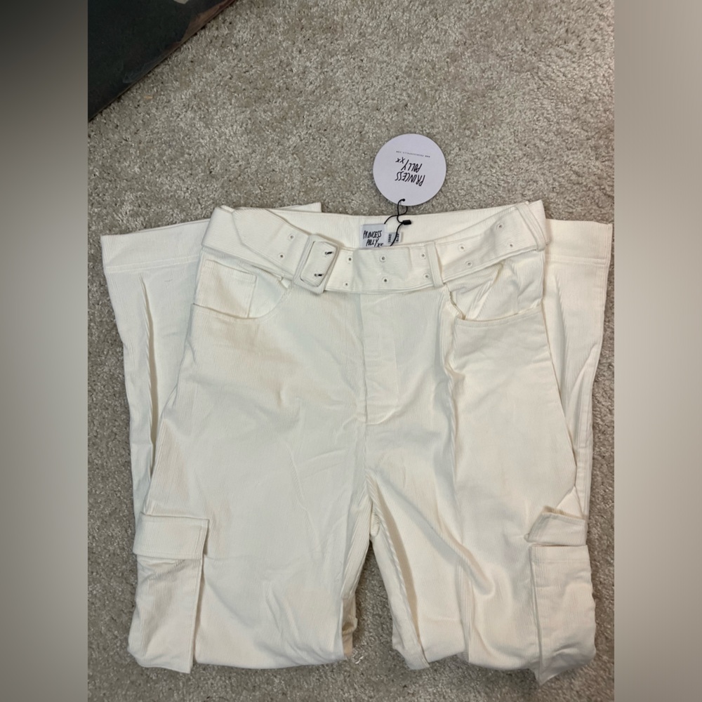 Princess Polly Cream Cargo Pants with Belt